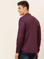 Thumbnail for Jompers Men's Purple Solid Cotton Short Kurta - Wine - Distacart