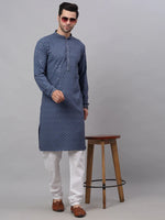 Thumbnail for Jompers Men's Grey Chikankari Embroidered and Sequence Kurta Only - Distacart