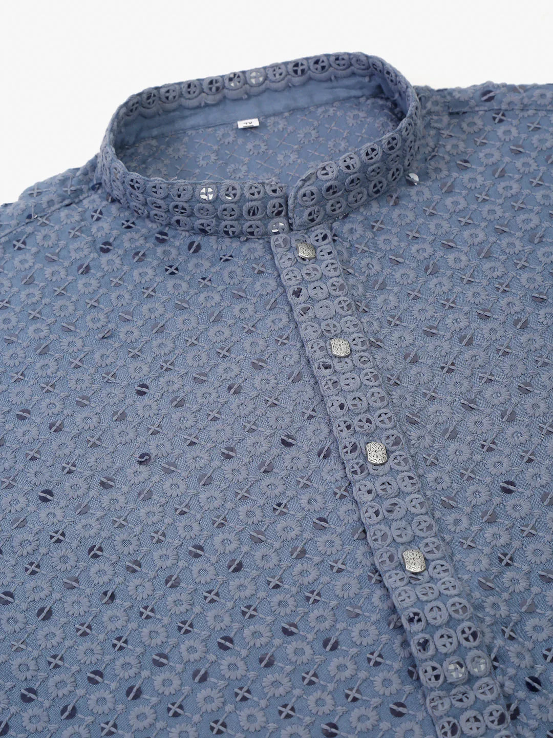 Jompers Men's Grey Chikankari Embroidered and Sequence Kurta Only - Distacart