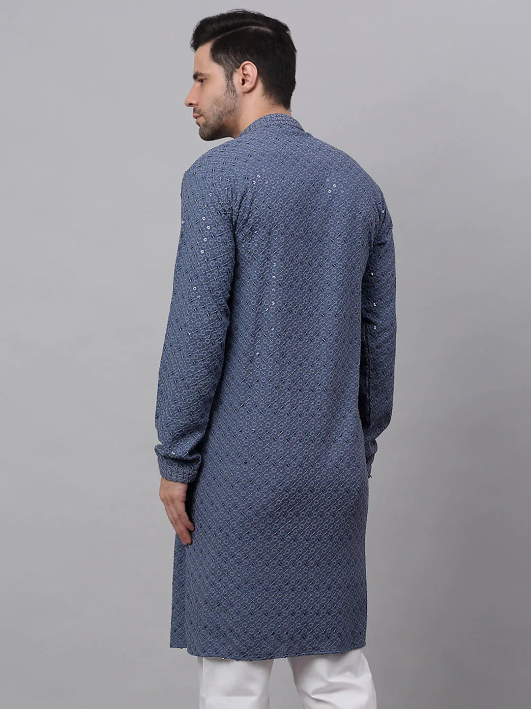 Jompers Men's Grey Chikankari Embroidered and Sequence Kurta Only - Distacart