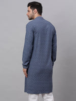 Thumbnail for Jompers Men's Grey Chikankari Embroidered and Sequence Kurta Only - Distacart