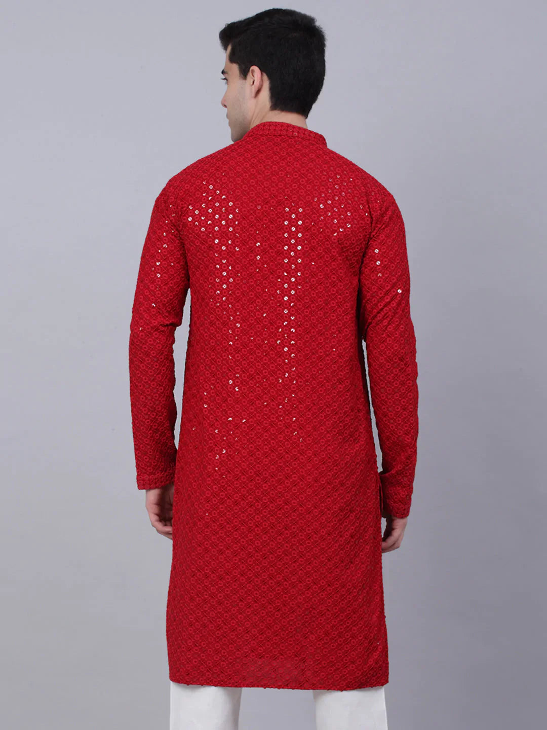 Jompers Men's Maroon Chikankari Embroidered and Sequence Kurta Only - Distacart