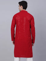 Thumbnail for Jompers Men's Maroon Chikankari Embroidered and Sequence Kurta Only - Distacart