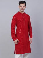 Thumbnail for Jompers Men's Maroon Chikankari Embroidered and Sequence Kurta Only - Distacart