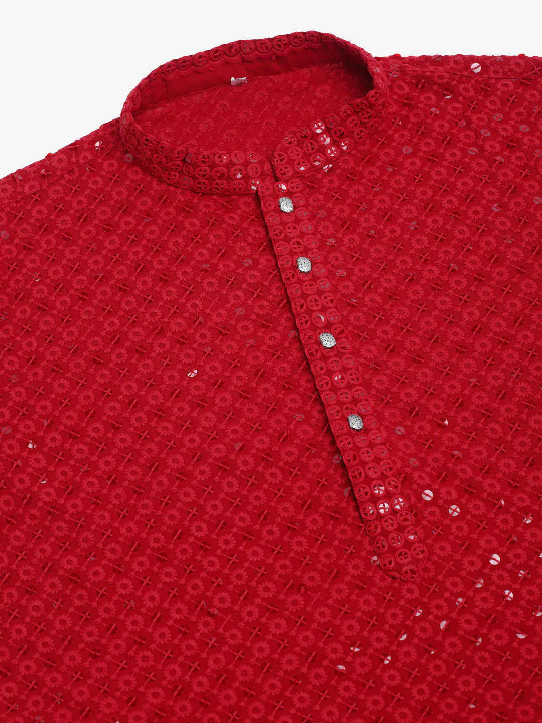 Jompers Men's Maroon Chikankari Embroidered and Sequence Kurta Only - Distacart