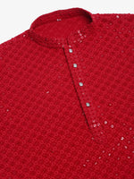 Thumbnail for Jompers Men's Maroon Chikankari Embroidered and Sequence Kurta Only - Distacart