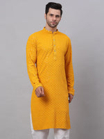 Thumbnail for Jompers Men's Mustard Chikankari Embroidered and Sequence Kurta Only - Distacart