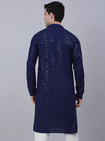 Thumbnail for Jompers Men's Navy Blue Chikankari Embroidered and Sequence Kurta Only - Distacart