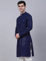 Thumbnail for Jompers Men's Navy Blue Chikankari Embroidered and Sequence Kurta Only - Distacart