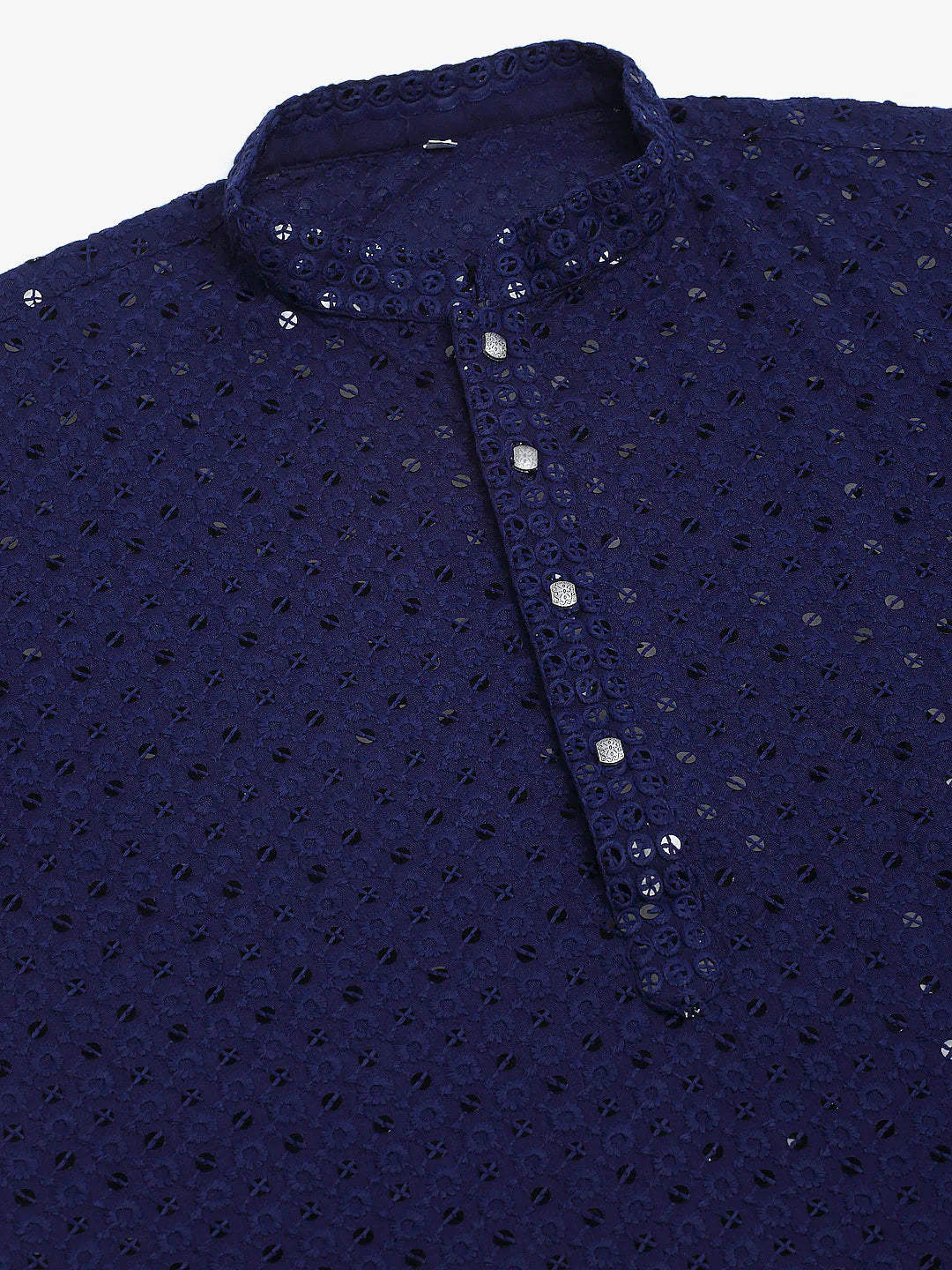 Jompers Men's Navy Blue Chikankari Embroidered and Sequence Kurta Only - Distacart