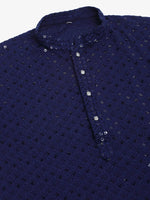 Thumbnail for Jompers Men's Navy Blue Chikankari Embroidered and Sequence Kurta Only - Distacart