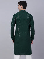 Thumbnail for Jompers Men's Olive Green Chikankari Embroidered and Sequence Kurta Only - Distacart