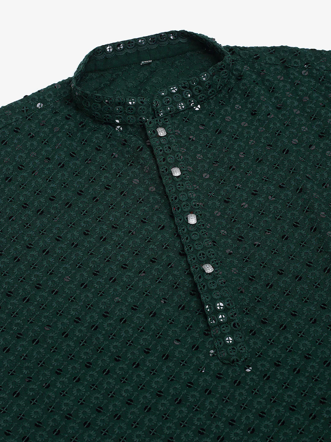Jompers Men's Olive Green Chikankari Embroidered and Sequence Kurta Only - Distacart
