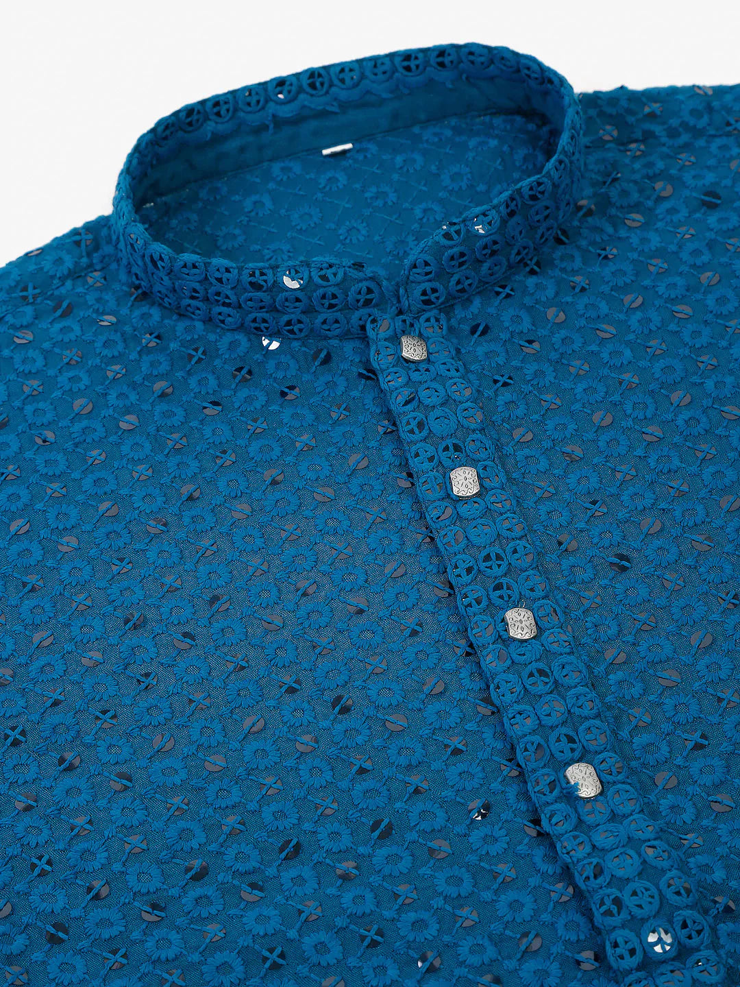 Jompers Men's Blue Chikankari Embroidered and Sequence Kurta Only - Distacart