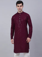 Thumbnail for Jompers Men's Purple Chikankari Embroidered and Sequence Kurta Only - Distacart
