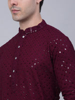Thumbnail for Jompers Men's Purple Chikankari Embroidered and Sequence Kurta Only - Distacart