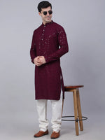 Thumbnail for Jompers Men's Purple Chikankari Embroidered and Sequence Kurta Only - Distacart