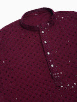 Thumbnail for Jompers Men's Purple Chikankari Embroidered and Sequence Kurta Only - Distacart