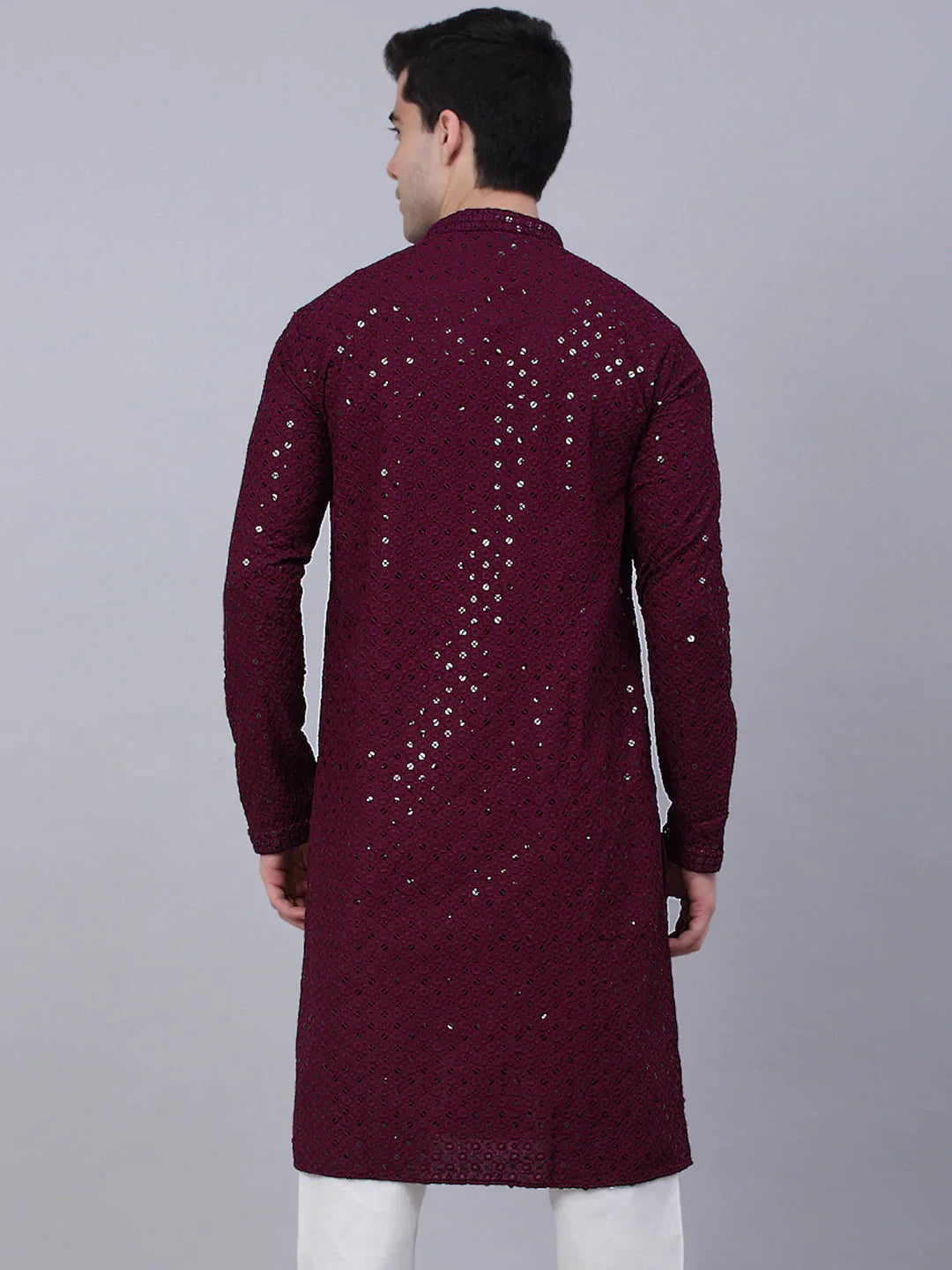 Jompers Men's Purple Chikankari Embroidered and Sequence Kurta Only - Distacart