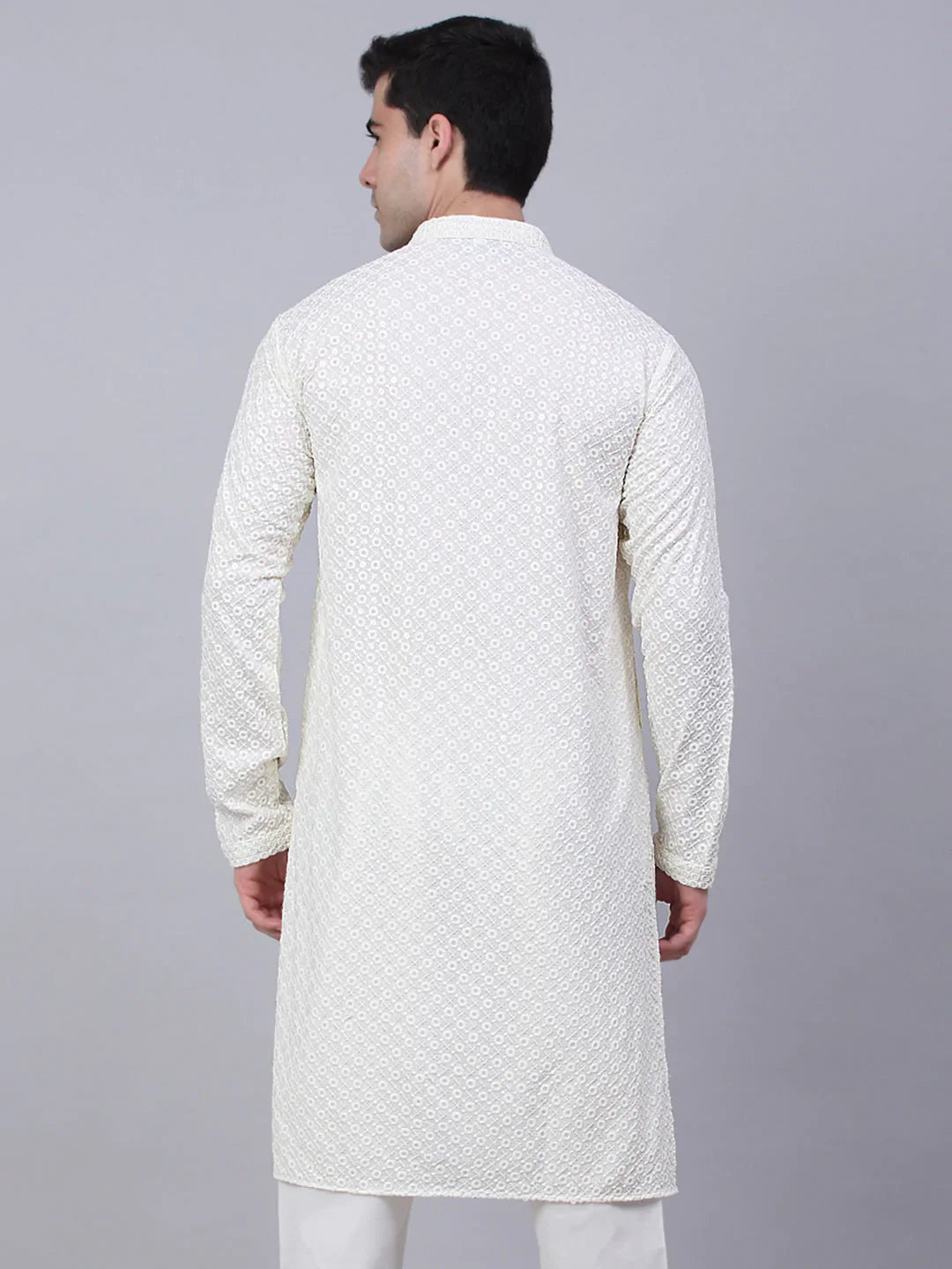 Jompers Men's White Chikankari Embroidered and Sequence Kurta Only - Distacart