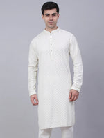 Thumbnail for Jompers Men's White Chikankari Embroidered and Sequence Kurta Only - Distacart