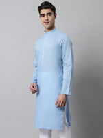 Thumbnail for Jompers Men's Light blue Cotton Striped Kurta - Distacart