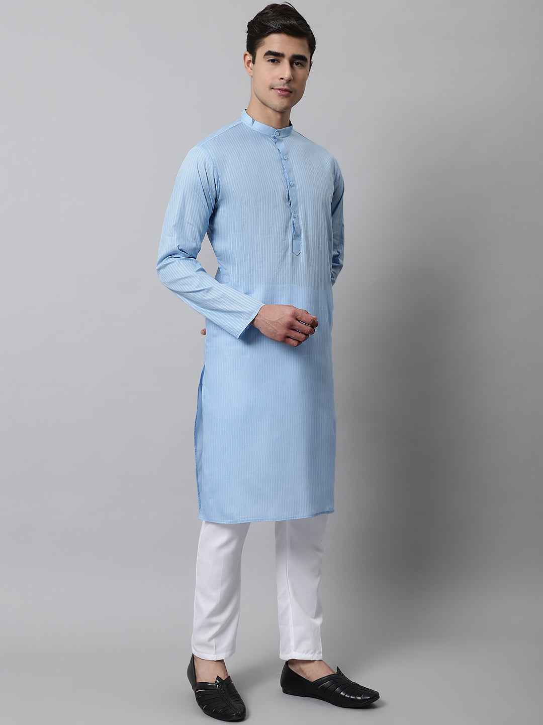 Jompers Men's Light blue Cotton Striped Kurta - Distacart