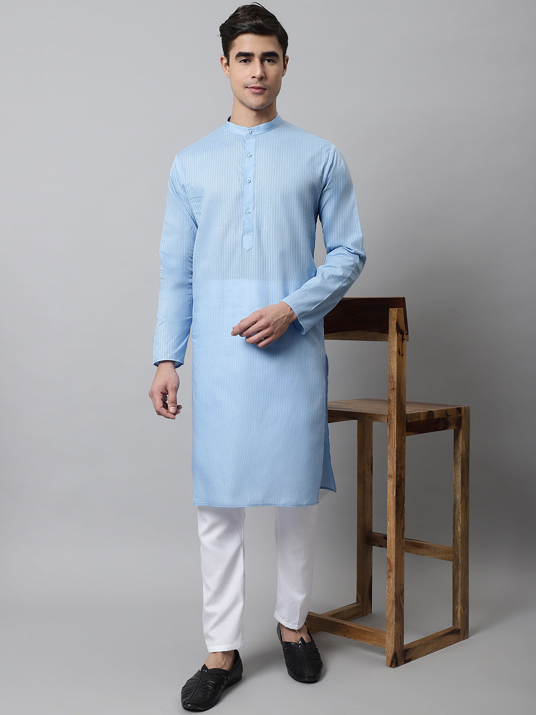Jompers Men's Light blue Cotton Striped Kurta - Distacart