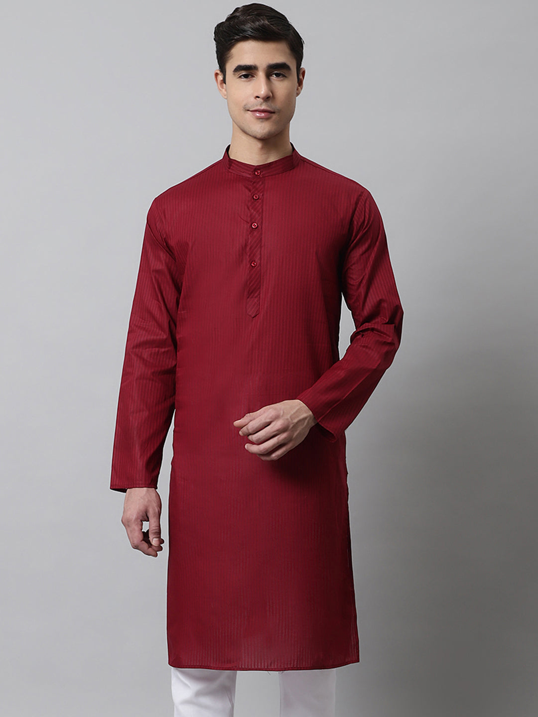 Jompers Men's Maroon Cotton Striped Kurta - Distacart