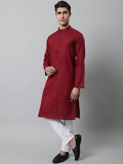 Jompers Men's Maroon Cotton Striped Kurta - Distacart
