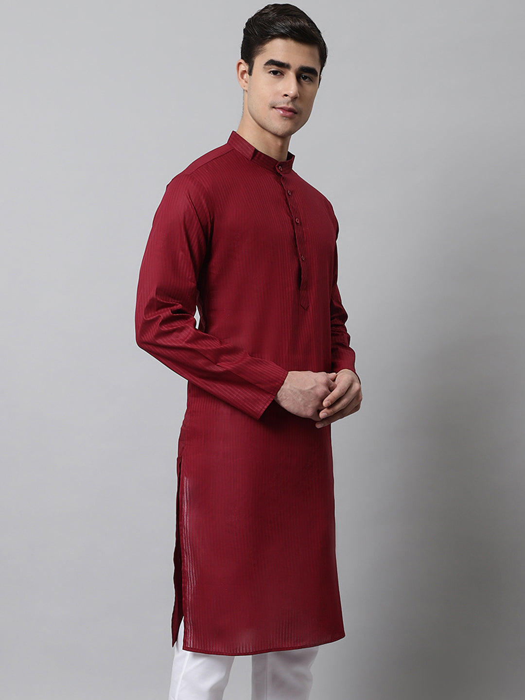 Jompers Men's Maroon Cotton Striped Kurta - Distacart