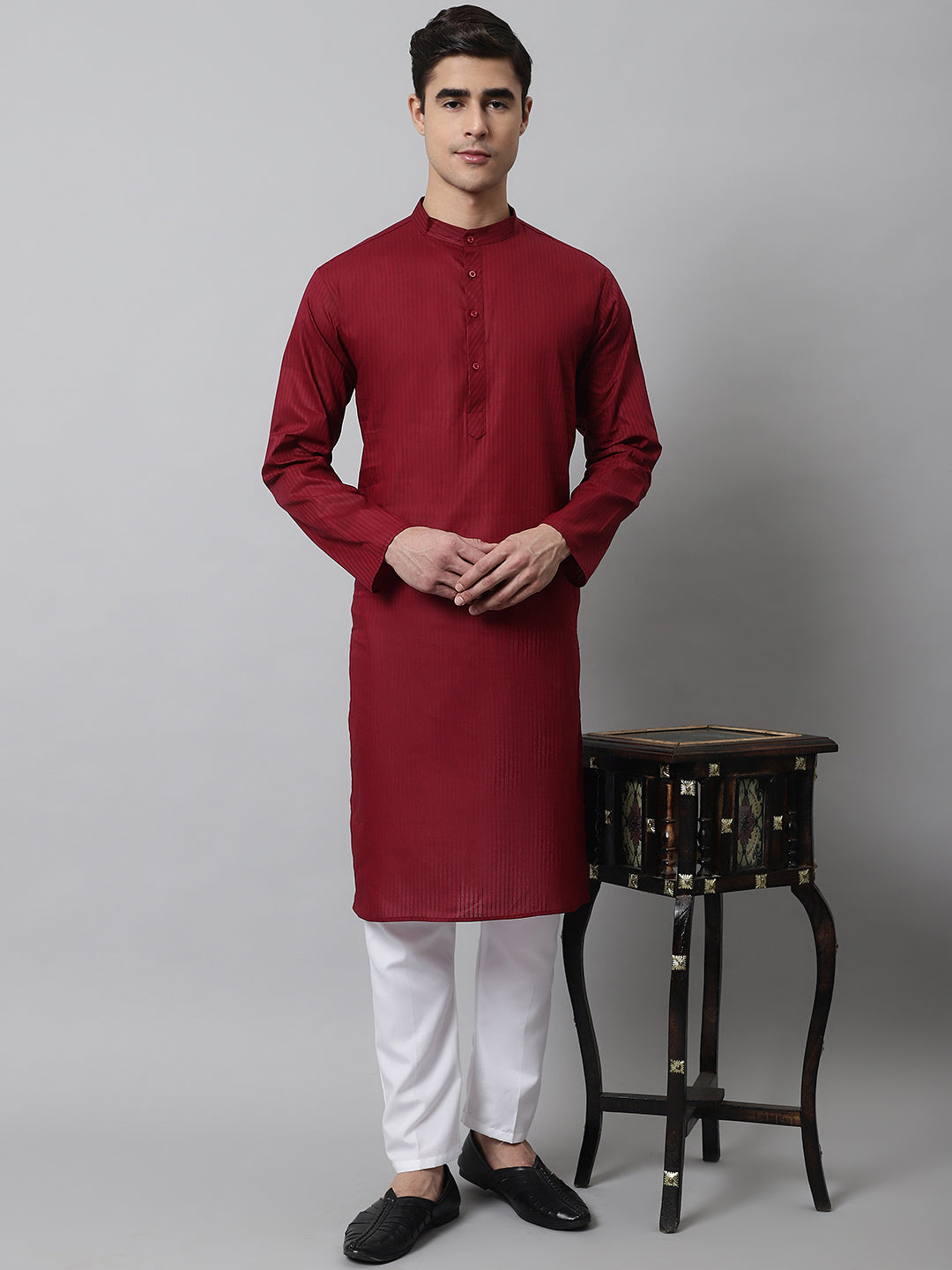 Jompers Men's Maroon Cotton Striped Kurta - Distacart