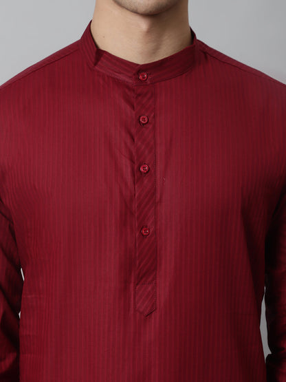 Jompers Men's Maroon Cotton Striped Kurta - Distacart