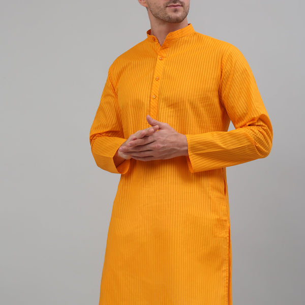 Jompers Men's Mustard Cotton Striped Kurta Only - Distacart