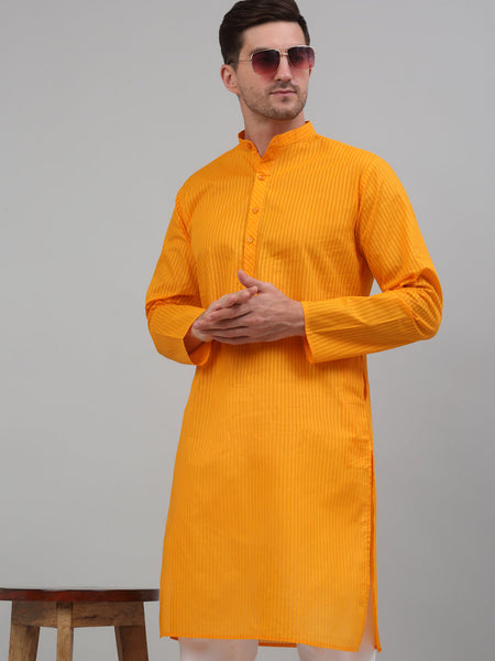 Jompers Men's Mustard Cotton Striped Kurta Only - Distacart