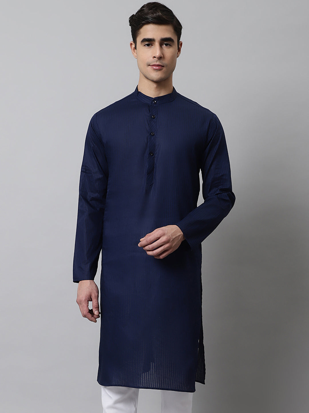 Jompers Men's Navy Blue Cotton Striped Kurta - Distacart