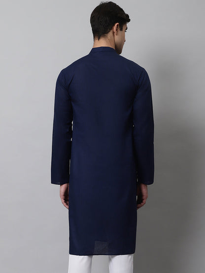 Jompers Men's Navy Blue Cotton Striped Kurta - Distacart