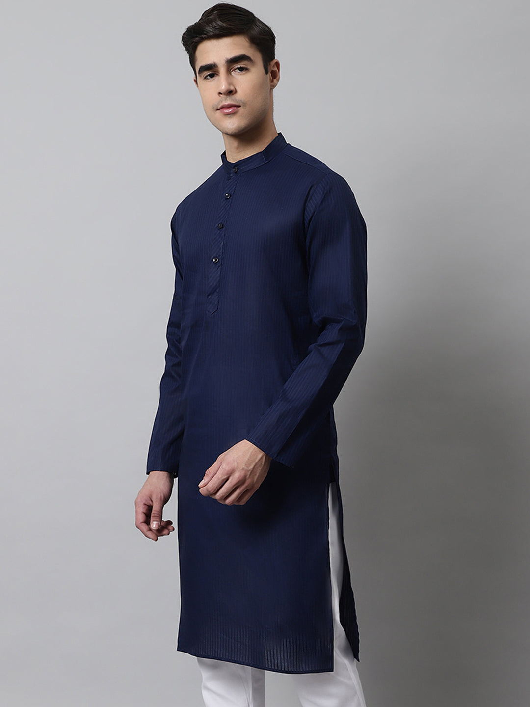 Jompers Men's Navy Blue Cotton Striped Kurta - Distacart
