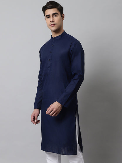 Jompers Men's Navy Blue Cotton Striped Kurta - Distacart