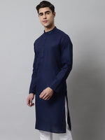 Thumbnail for Jompers Men's Navy Blue Cotton Striped Kurta - Distacart