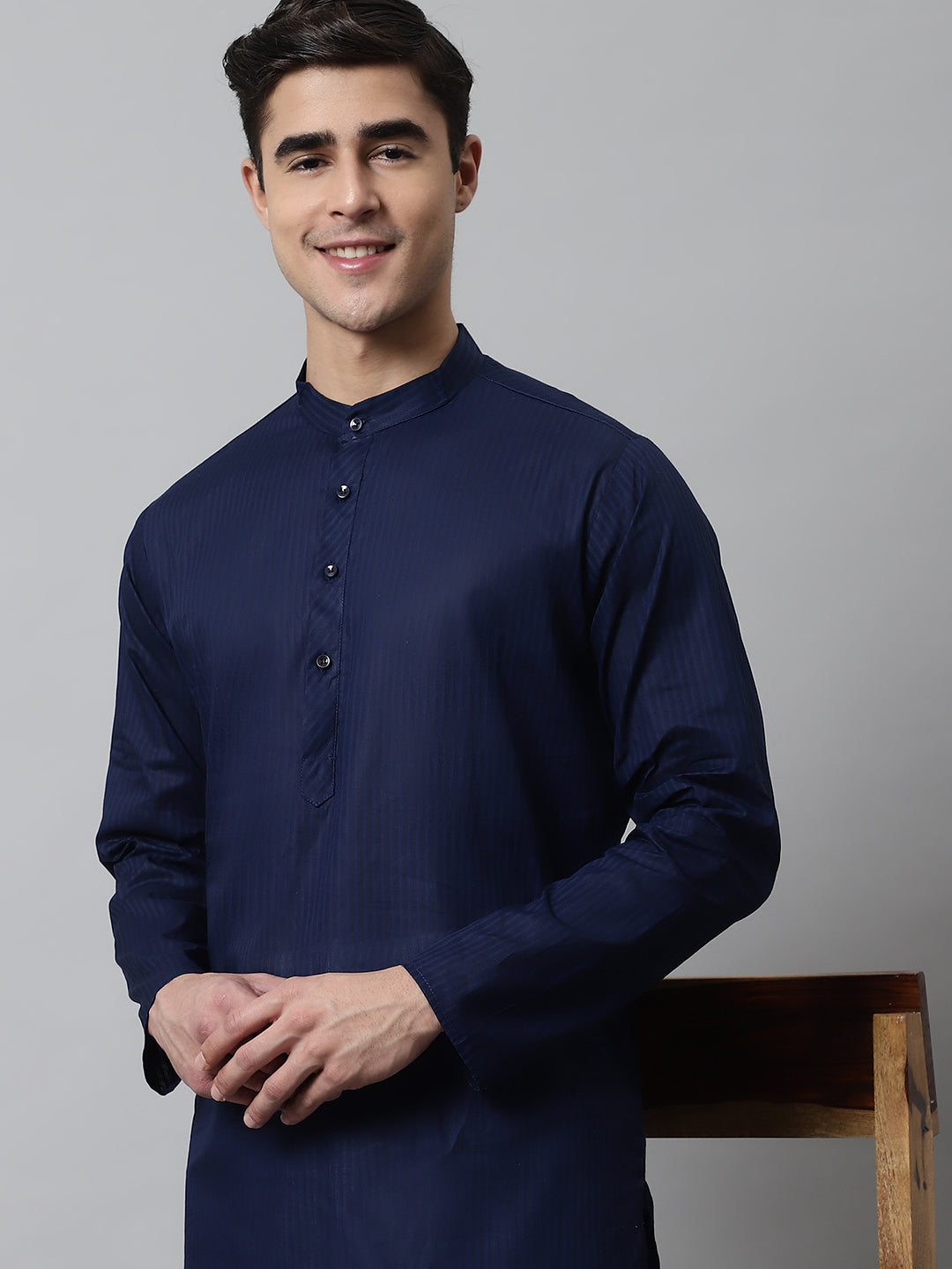 Jompers Men's Navy Blue Cotton Striped Kurta - Distacart