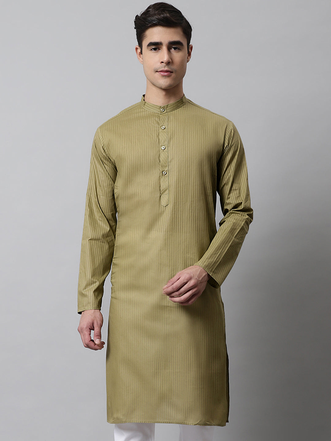 Jompers Men's Olive Green Cotton Striped Kurta - Distacart