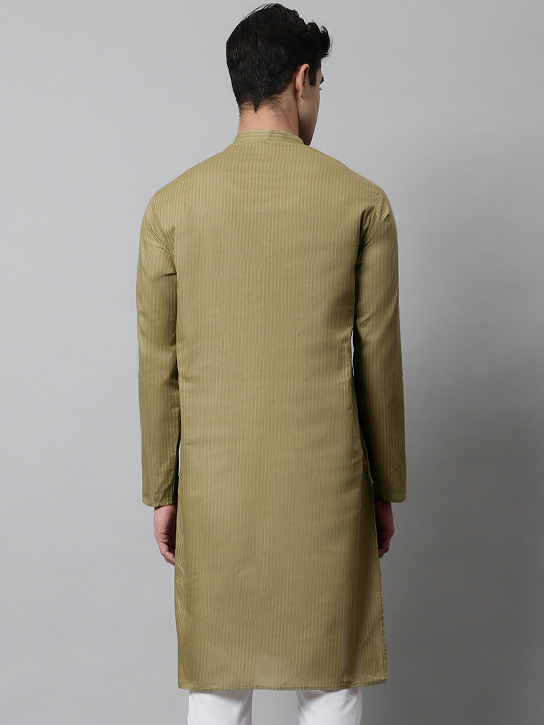 Jompers Men's Olive Green Cotton Striped Kurta - Distacart