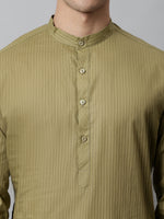 Thumbnail for Jompers Men's Olive Green Cotton Striped Kurta - Distacart