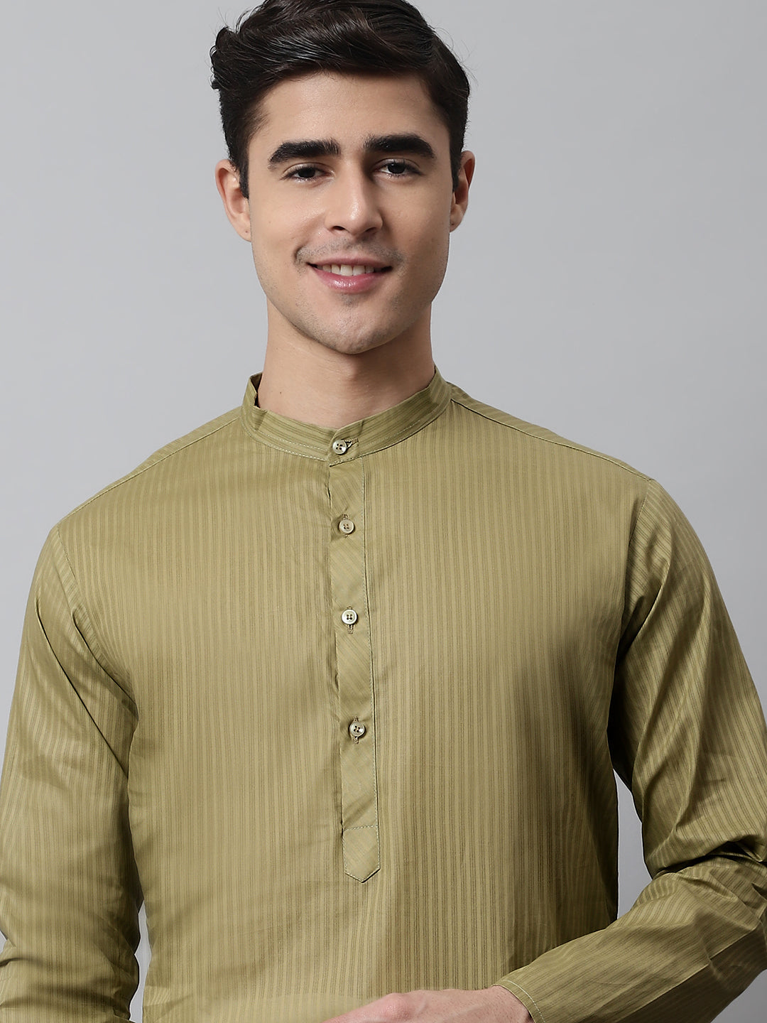 Jompers Men's Olive Green Cotton Striped Kurta - Distacart