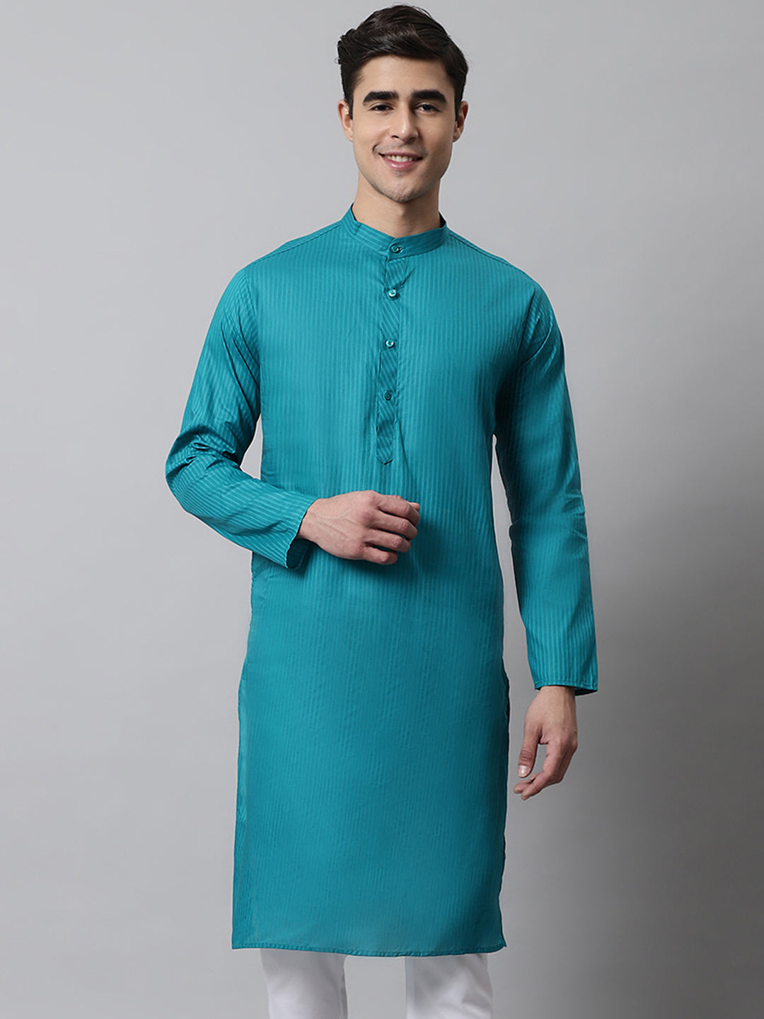 Jompers Men's Teal Blue Cotton Striped Kurta - Distacart