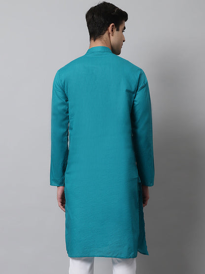Jompers Men's Teal Blue Cotton Striped Kurta - Distacart