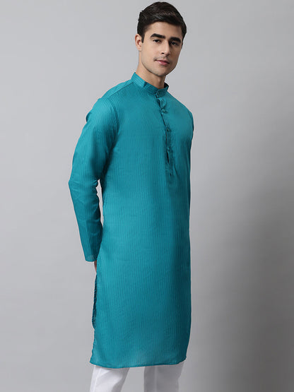 Jompers Men's Teal Blue Cotton Striped Kurta - Distacart