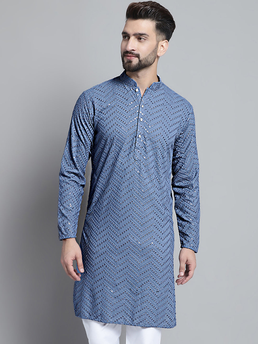 Jompers Men's Grey Embroidered Sequinned Kurta Only - Distacart