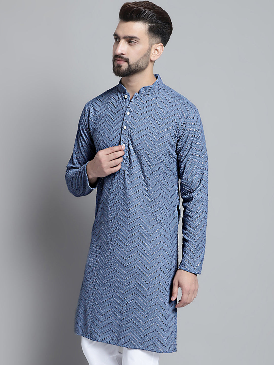 Jompers Men's Grey Embroidered Sequinned Kurta Only - Distacart